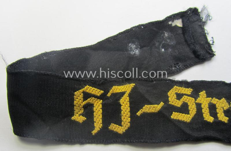 Superb example of the - actually quite scarcely encountered! - HJ ('Hitlerjugend') armband ie. cuff-title, entitled: 'HJ-Streifendienst' (being a full-length example that was carefully tunic- and/or shirt-removed)