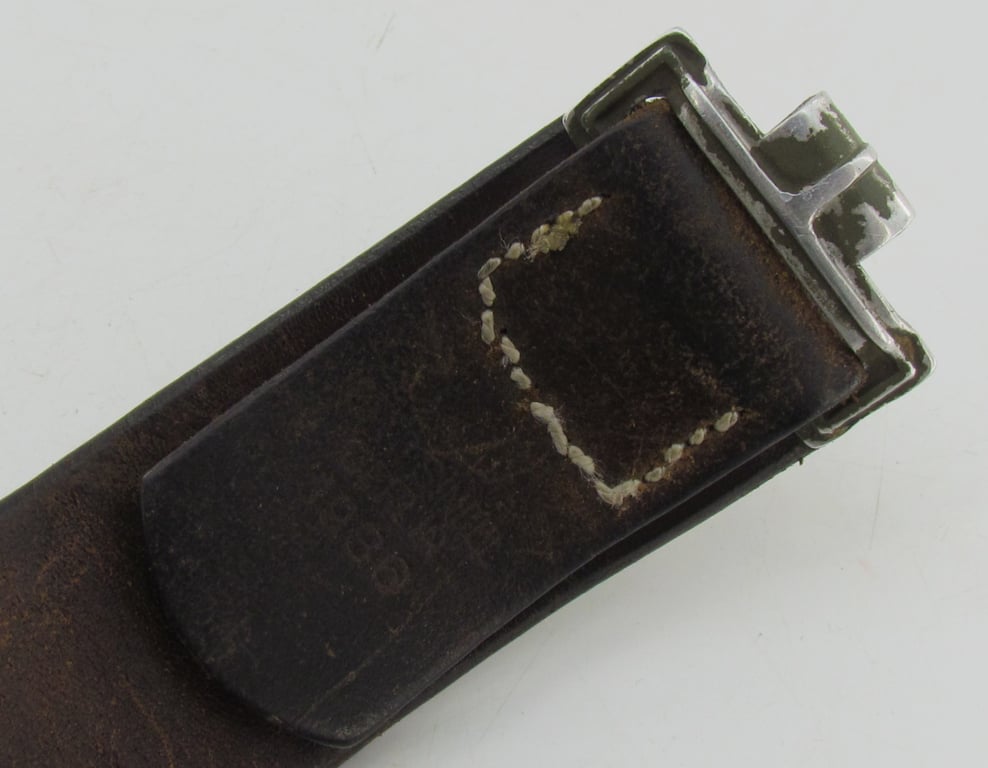 Early Wehrmacht leather equipment belt with aluminum hook (1936)