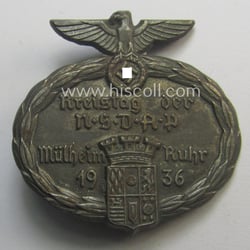 Commemorative, N.S.D.A.P.-related 'tinnie': 'Kreistag der N.S.D.A.P. - Mühlheim...