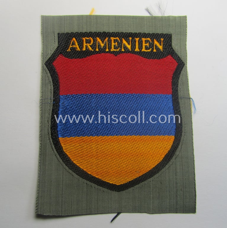 'BeVo'-type armshield entitled: 'Armenien' (being a 'virtually mint- ie. unissued' example as intended for a volunteer who served within the 'Deutsche Wehrmacht' ie. within the 'Armenisches Legion')