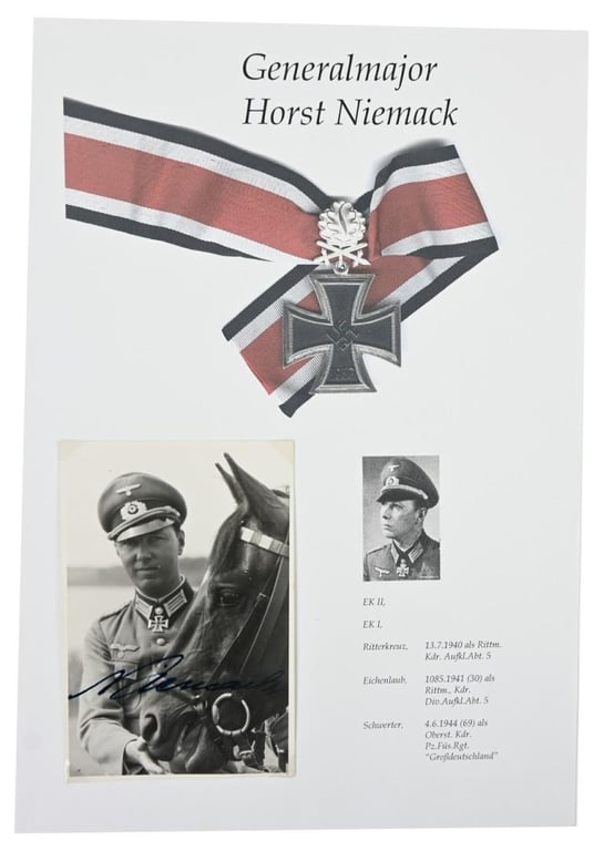 Signature of Wehrmacht Heer KC-OLC&S Recipient 'Horst Niemack'