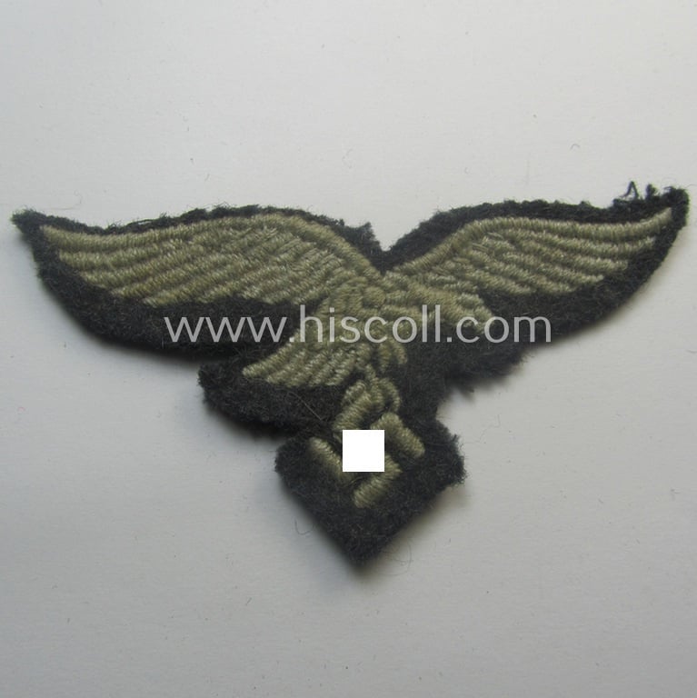 Moderately used and/or carefully cap-removed, WH (Luftwaffe) cap-eagle and cocarde-set as was specifically intended for usage onto the LW side-caps (ie. 'Schiffchen') or M43-field-caps ('Einheitsfeldmützen')