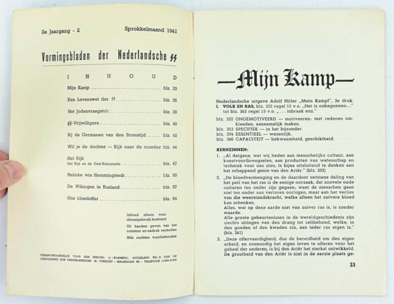 Dutch SS Booklet 'Vormingsbladen' Sprokkelmaand 1942