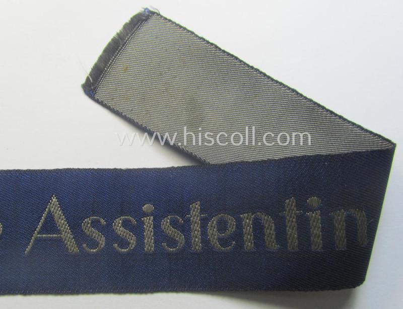 Attractive - and actually very scarcely encountered! - example of a darker-blue-coloured (and female-related!) TeNo-cuff-title (ie. 'Ärmelstreifen') entitled: 'Technische Assistentin' being an example as was woven in the neat 'BeVo'-weave patte...