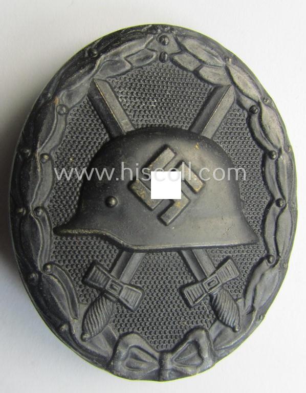 Minimally used- and/or worn black-class wound-badge (or: 'Verwundeten-Abzeichen in Schwarz') being a typical non-magnetic and/or non-maker-marked example