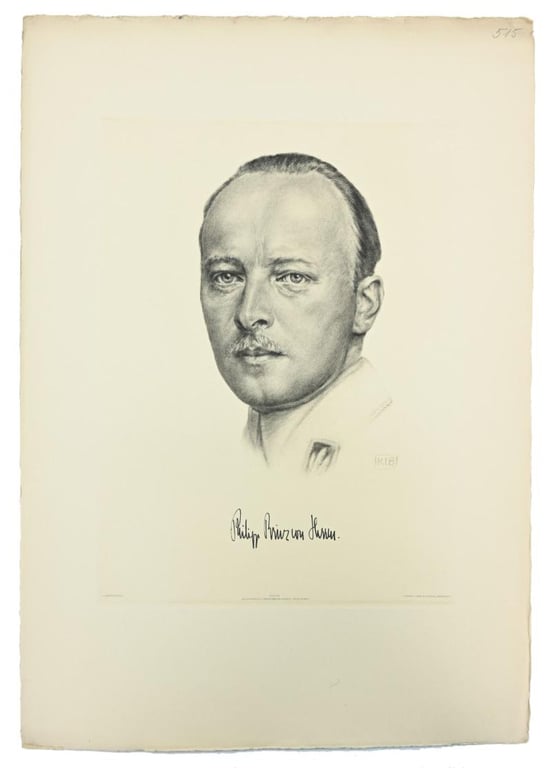 German Portrait Print/Litho of Philipp 'Prinz' von Hessen by K.J.Böhringer