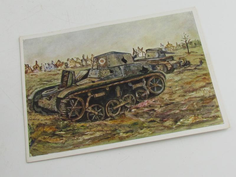 Postcard : Destroyed French Tank Renault AMR 33 VM