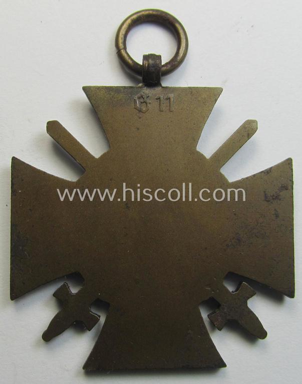 Attractive, (post) WWI-period: 'Frontkämpferkreuz 1914-18 mit Schwertern' (ie.: 'Kriegsteilnehmerkreuz 1914-18 mit Schwertern') being a maker- (ie. 'G 11'-) marked example that came stored in its truly luxuriously-styled, bright-red-coloured et...