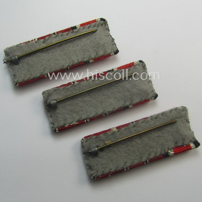 Neat - and never issued- nor worn! - three-pieced WWII-period ribbon-bar (ie. 'Feld- o. Bandspange') as intended for combination: 'EK II Kl.', 'Ost'-medal (ie. 'Medaille Winterschlacht im Osten 1941-42') and Austrian 'Anschluss'-medal '1. März 1938'