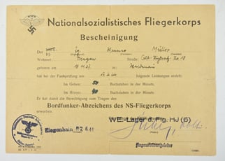 German NSFK Bordfunker Abzeichen Certificate