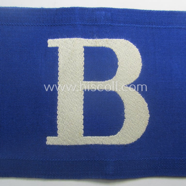 Attractive - and scarcely found! - EM- (ie. NCO-) pattern 'Reichsluftschutzbund' (ie. 'RLB'-) service-armband as executed in the neat 'BeVo'-weave-pattern as was intended for usage by a member serving as an: 'RLB-Beobachter'