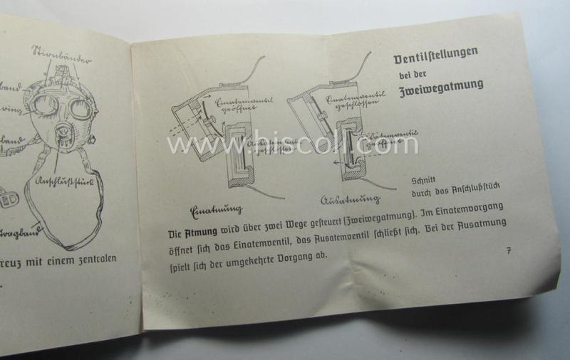 Neat - and actually scarcely encountered! - example of the 16-paged- and/or small-sized booklet on the German ('standard'-issue) 'Wehrmacht' gasmask ('Model S'), entitled: 'Die S-Maske'