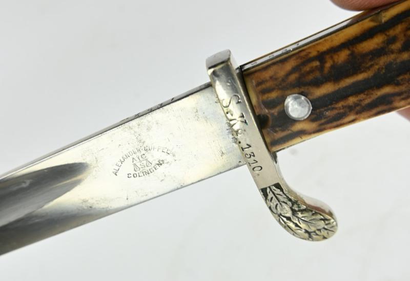German Police Stag Handled Dress Bayonet with Frog