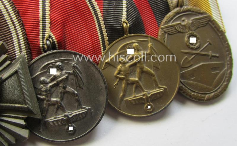 6-pieced N.S.D.A.P.-related 'Ordenspange' showing a: 'KvK II.Kl. m. S.', a: D.A. in Silber' (ie. '2. Stf. für 15 Jahre t.D.'), a: 'D.A. in Bronze' (ie. '3. Stf. für 10 Jahre t.D.') two 'Anschluss'-medals and a: 'Westwall'-medal