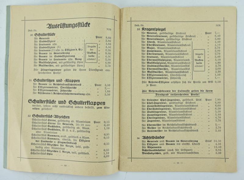 German Luftwaffe Clothing Price List Nr. 11 Booklet