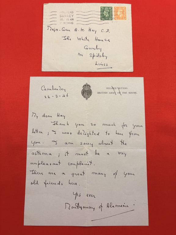 AUTHENTIC LETTERS FROM FIELD MARSHALL MONTGOMERY OF ALAMEIN TO GEN A.K.HAY, ECT.
