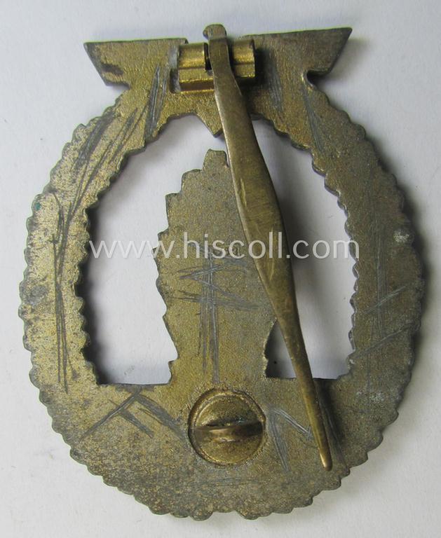 Neat, WH (Kriegsmarine) 'Kriegsabzeichen für Minensuch-, U-Boot-Jagd und Sicherungs-Verbände' being a detailed and maker- (ie. 'L/53') marked, 'Feinzink'-based example as was produced by the 'Hymmen & Co.'-company