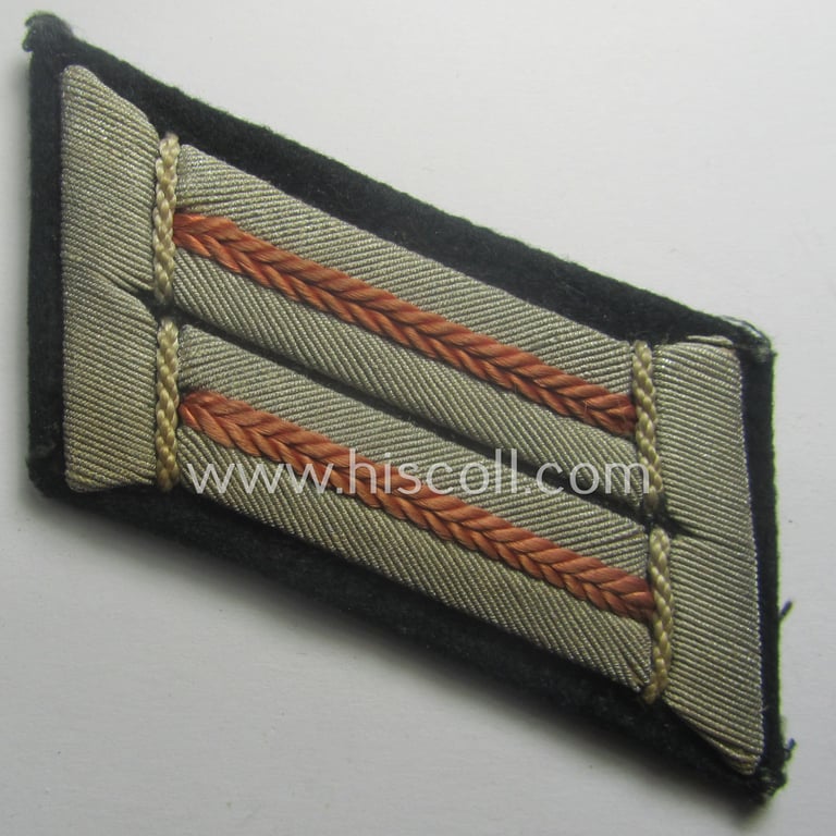Truly used- and/or tunic-removed pair of WH (Heeres) officers-collar-patches (ie. 'Kragenspiegel') for an: 'Offiz. der Panzer o. Pz-Jäger-Trpn.'
