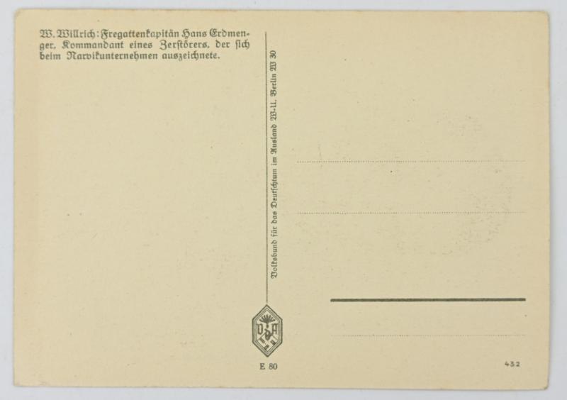 German KM Postcard 'fregattenkapitän Hans Erdmenger''