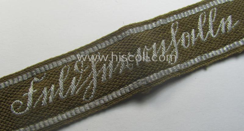 WH (Heeres), 'BeVo'-flat-wire-woven, 'FHH-Ärmelstreifen' (ie. cuff-title), as was intended for member serveing within the: '60. Pz-Gren.-Div.' “Feldherrnhalle”