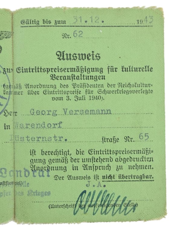 German Third Reich Art Entrance Pass