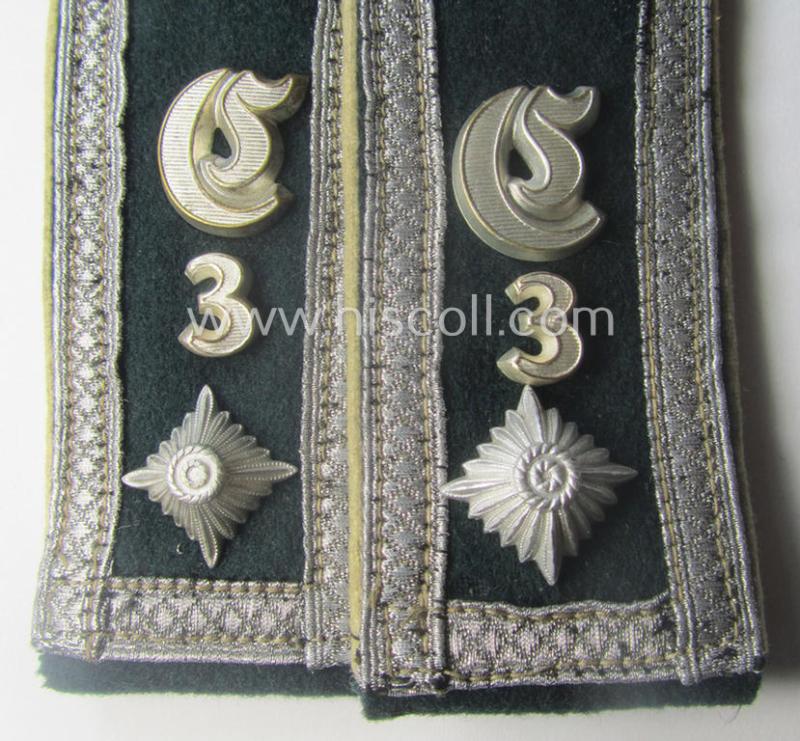 Pair of WH (Heeres), early-war-period- (ie. 'M40'-pattern, 'rounded styled') neatly 'cyphered' NCO-type shoulderstraps as was intended for - and worn by! - a: 'Feldwebel des Infanterie-Ersatz-Bataillons 3'