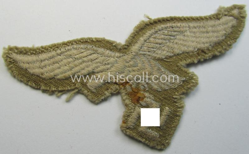 Superb - clearly used and actually very scarcely found! - WH (Luftwaffe) 'tropical'-issued- (ie. DAK or 'Deutsches Afrika Korps'-related) EM- ie. NCO-type breasteagle as was specifically intended for usage on the tropical-tunics