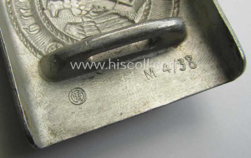 HJ (ie. 'Hitlerjugend') aluminium-based- (and/or 'molded'-pattern) belt-buckle being a maker- (ie. 'RzM M4/38'-) marked example