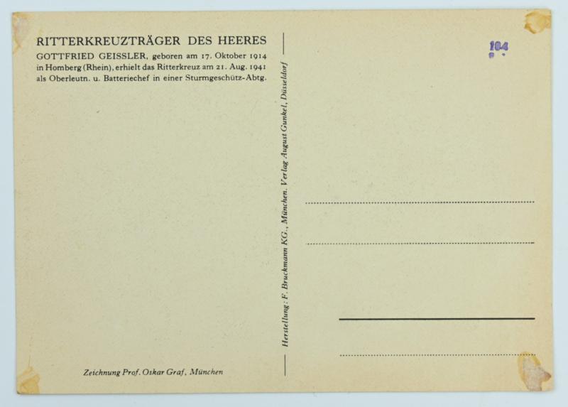 German WH Postcard Hauptmann 'Gottfried Geissler'