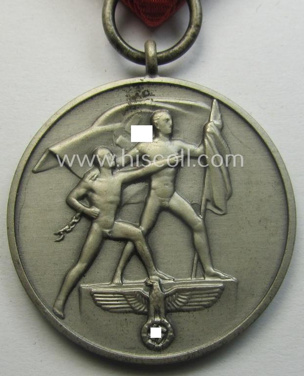 WH Austrian-occupation- (ie. 'Anschluss'-) medal: '13. März 1938' being a very attractive (and hardly tarnished) example that comes stored in its bright-red-coloured- and/or typical non-maker-marked etui as issued