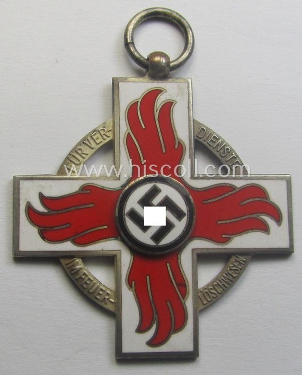 Fully complete, 'Feuerwehr-Ehrenzeichen der II. Stufe' that comes together with its shortened piece of ribbon (ie. 'Bandabschnitt') and (rarely seen!) period, 'Zellstoff'-based pouch as issued and/or recently found