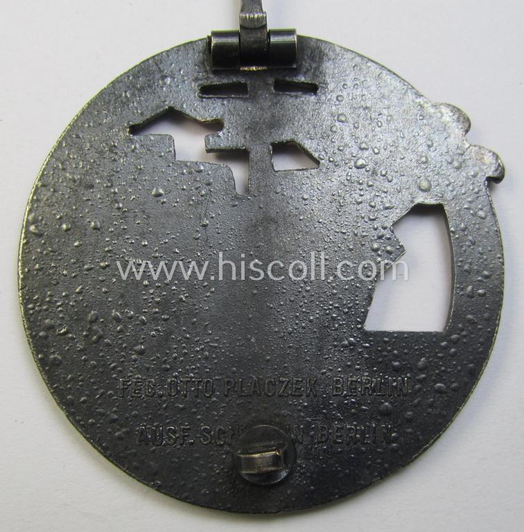 Attractive - and complete! - set comprising of a WH (KM) 'Blockadebrecher-Kriegsabzeichen' being a maker- (ie. 'Schwerin'-) marked example that comes together with its accompanying 'Halbminiatur', both as executed in multi-coloured 'Buntmetall...