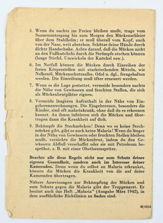 German WH instruction leaflet 'Malaria'