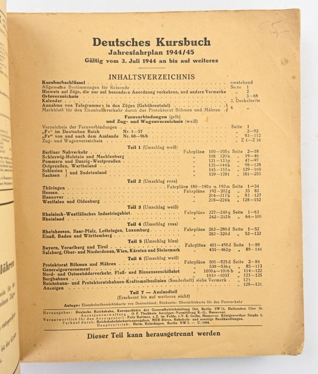German Reichsbahn Railway Book 1944/45