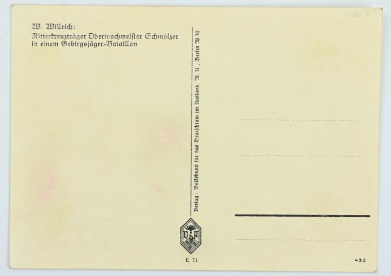 German WH GBJ Willrich Postcard 'Oberwachmeister Schmolzer'