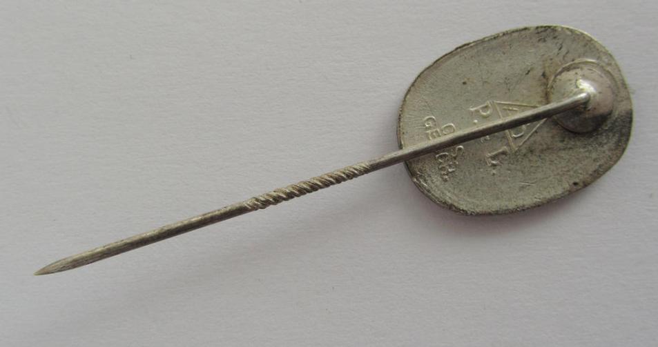 Neat, multi-coloured- and/or enamelled lapel-pin (aka: 'RAD-Erinnerungsnadel') being a neatly maker- (ie. 'RAD - P&L'-) marked example as was intended for the: 'Reichsarbeitsdienst der Männer (RAD/M)' 