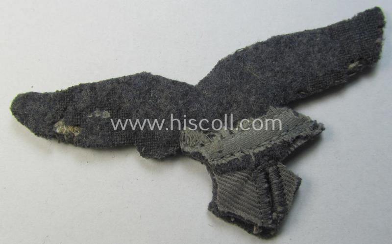 Attractive - 'cut-out'- and truly worn! - WH (Luftwaffe) EM- (ie. NCO-) type breast-eagle (ie. 'Brustadler für Mannschaften u. Uffz. der Luftwaffe') being a machine-embroidered example as was intended for the various LW-troops