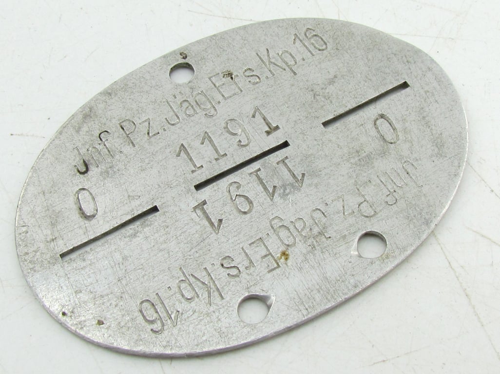 Erkennungsmarke ( EKM ) "inf.PZ.Jäg.Ers.KP.16"