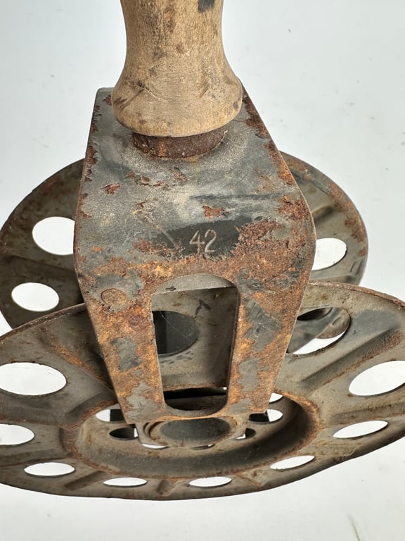 Original German WWII Big Hand Held Cable Reel With Wire Dated2 1942