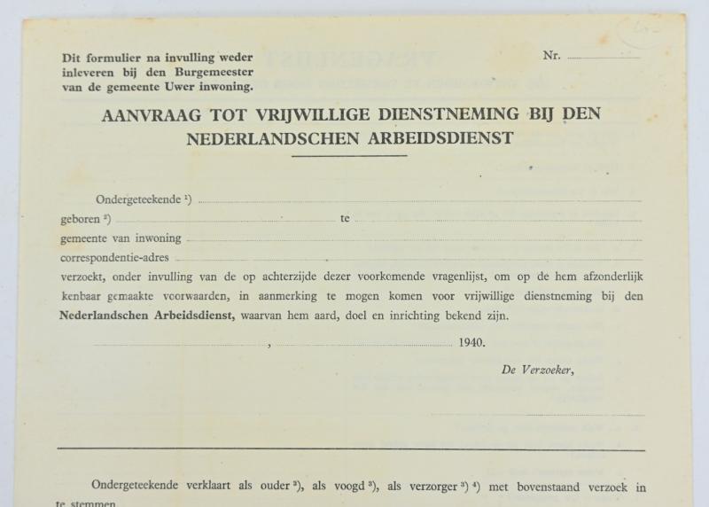 Dutch NAD Enlistment Paper
