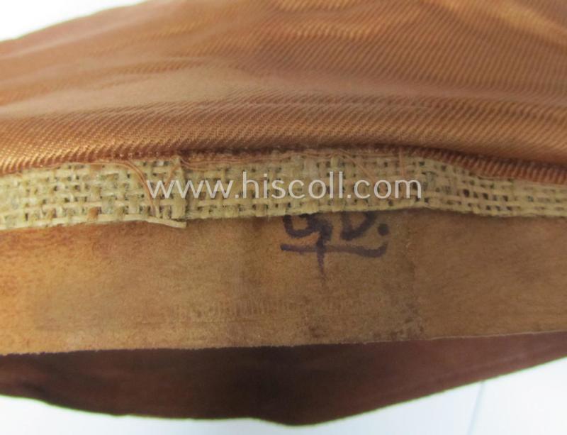 Early-pattern, HJ (ie. Hitlerjugend) beige- (ie. tan-) coloured, 'M34'-pattern side-cap (ie. 'Schiffchen o. Sommermütze nach Vorschrift der RJF') being a minimally used example