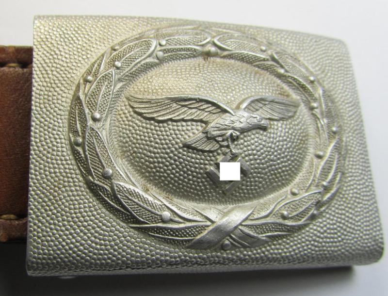 Superb, WH (Luftwaffe) bright-silver-toned- and/or aluminium-based belt-buckle as was produced by the: 'Dr. F.& Co.'- (= 'Dr. Franke & Co.'-) company in 1939 that comes in a wonderful- (ie. hardly used- nor worn-!), condition