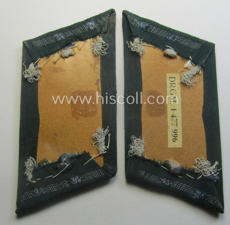 Pair of WH (Heeres) (later-war-pattern) officers'-type collar-tabs (ie. 'Kragenspiegel für Offz.') as executed in 'BeVo'-weave pattern as was intended for an officer serving within the: 'Nachschub-Trpn.'