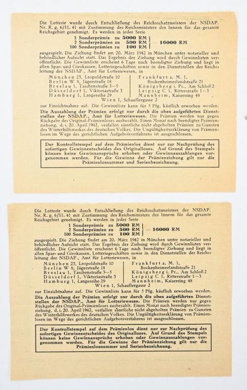 German WHW Lottery Tickets