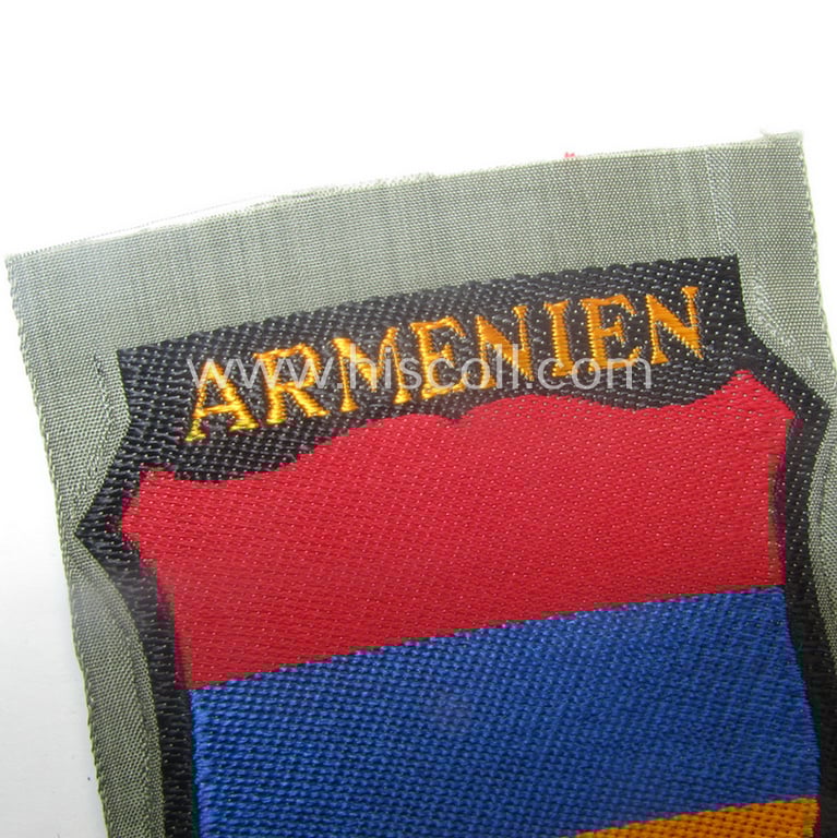 'BeVo'-type armshield entitled: 'Armenien' (being a 'virtually mint- ie. unissued' example as intended for a volunteer who served within the 'Deutsche Wehrmacht' ie. within the 'Armenisches Legion')