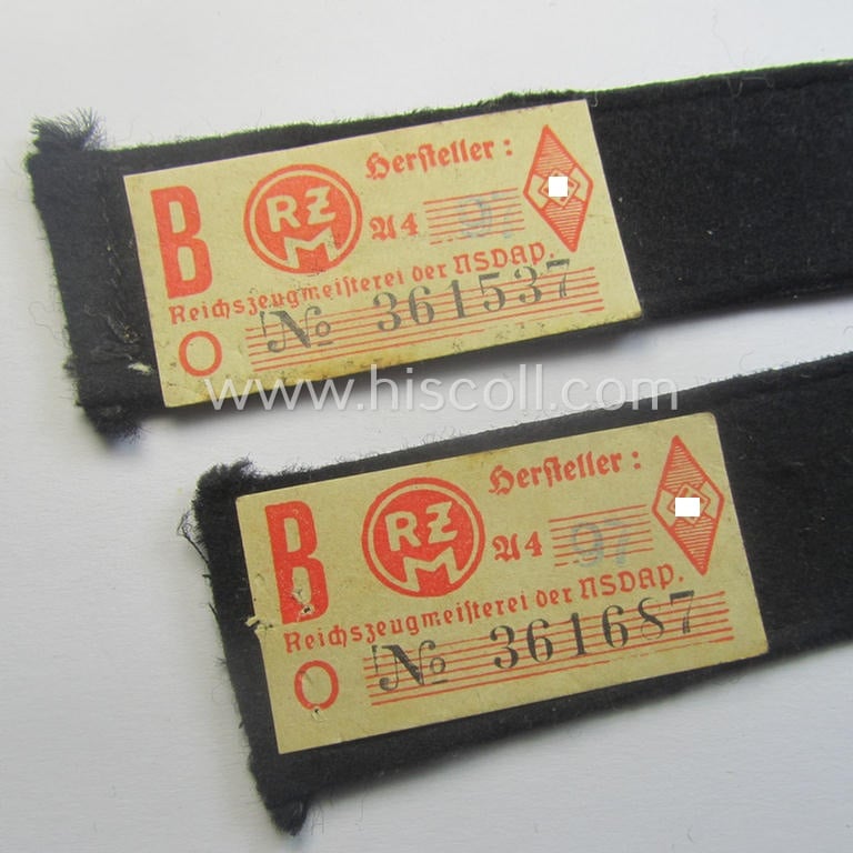 Attractive - and naturally single! - so-called: 'DJ- o. Deutsches Jungvolk' shoulderstrap as was intended for usage by a: 'DJ-Mitglied' serving within the: 'Bann 539' (539 = 'Vöcklabruck') and that still shows its period-attached, 'RzM'-etiket