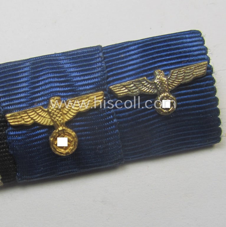 3-pieced, WWII- (ie. TR-) period ribbon-bar (ie. 'Feld- o. Bandspange') showing an: EK II.Kl. and two WH (Heeres o. KM) 'Dienstauszeichnungen'