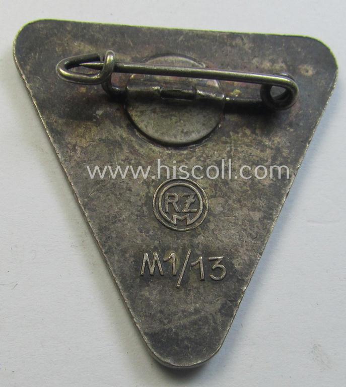 Superb, DAF- (ie. 'Deutsche Arbeitsfront'-) lapel-pin (ie. 'Abzeichen für DAF-Frauenwalterinnen') being a silver- (ie. bright-red-) rimmed example as intended for a: 'Gau-Frauensachbearbeiterin' showing an: 'RzM M1/13'-makers'-designation