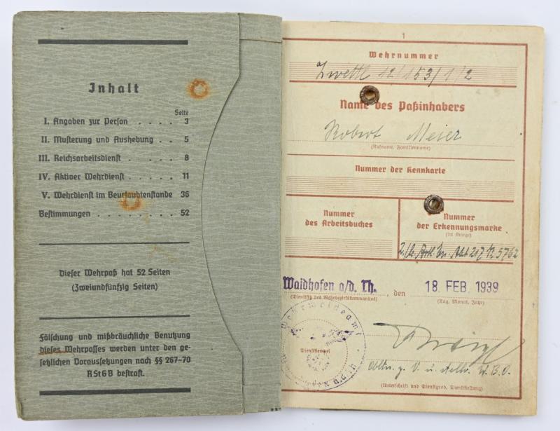 German WH Wehrpass Robert Meier KIA Wolchow