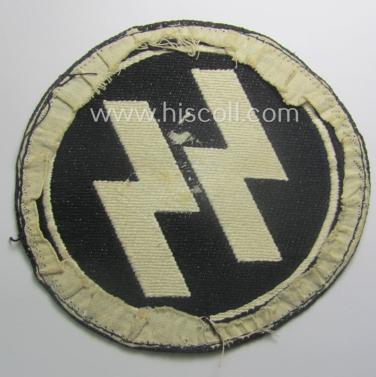 Waffen-SS sports'-shirt emblem as executed in the neat 'BeVo'-weave pattern that is void of its: 'RzM'-etiket and that comes in an overall nice- (ie. moderately used- ie. tunic-attached-), condition